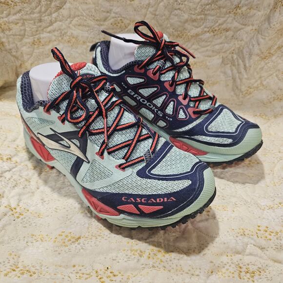 Brooks Cascadia 9 Women's Size 9 B (Medium) Running Shoes Teal Red Blue - Picture 1 of 8